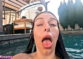Chloe Kreams Gags on Steve Rickzs Massive Cock Underwater in the Pool for Her Slow Introduction to Hard