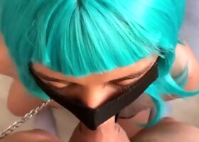 Blue-Haired Cyberpunk Girl Submits to BDSM and Orgasms Hard