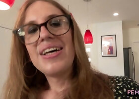 FEMOUT XXX Middle-Aged Trans Woman Spreads Wide on Black Countertop
