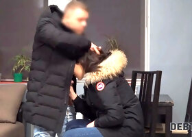 Debt4k. debt collector pulls out cock to fuked black-haired debtor