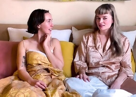 Two hot brunette lesbians toying vaginas
