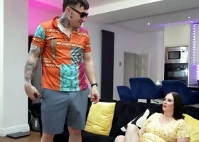 MILF Destiny Blue Sucks Fucks on Velvet Couch